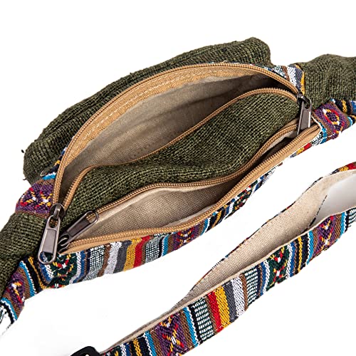 Freakmandu Eco-Friendly Green Boho Hippie Style Hemp Fanny Pack Cross Body Hip Waist Bag for Hiking Running Jogging (Safari) - color: Safari
