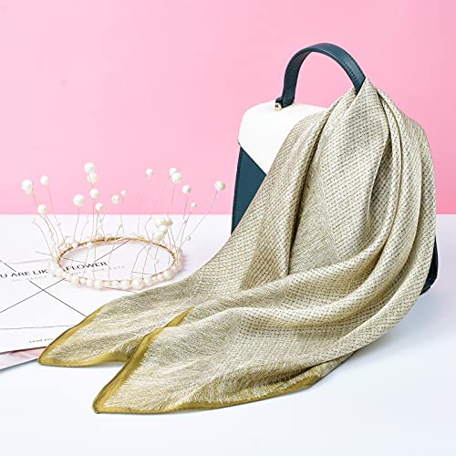 Stlvoll 100% Silk Head Scarf for Women - 27" Hair Scarves Satin Bandanas Square for Night Sleeping with Gift Packed - color: Yellow/Green/Checkered