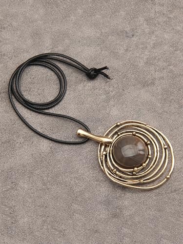 Bohemian Women's Leather Long Pendant Necklace Sweater necklace Adjustable Retro Woven Handmade Jewelry - color: Brown stone