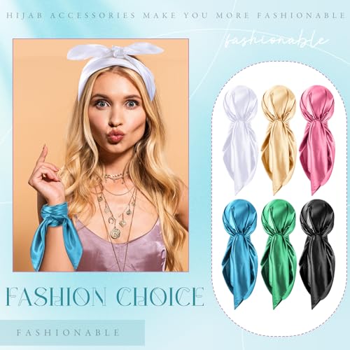 Hicarer 12 Pcs 35 Inch Satin Head Scarf Square Silk Like Neck Scarf Large Hair Scarf Silk Lightweight Hair Wrapping for Women - color: Simple Style