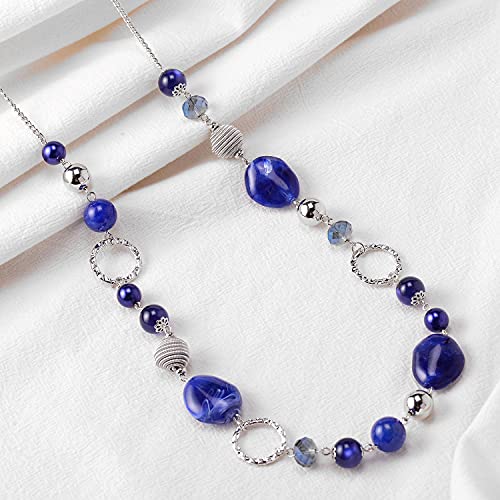 PEARL&CLUB Long Beaded Necklaces For Women - Sweater Chain Fashion Jewelry Necklace Gifts For Women - color: 23-Royal Blue