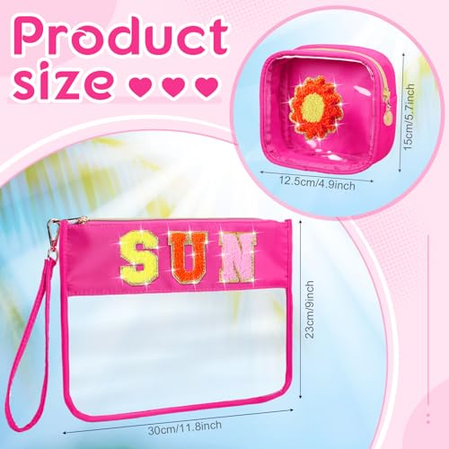 Hillban 2 Pcs Sunscreen Chenille Letter Bags Makeup Cosmetic Bag Waterproof Sun Travel Pouch Beach Pool Things Summer Stuff Preppy Patch Traveling Accessories for Women (Sun Theme) - style: Sun Theme
