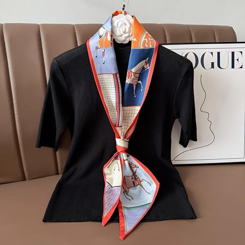 Hair Scarf for Women - 53"x5.3" Purse Scarf, Extra Long Satin Wrap, Versatile Belt & Boho Neck Accessory - color: Beige Horse