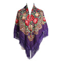 Gudessly Women's Traditional Scarf Wrap Tassel Fringes Neck Head Shawl Retro Scarf Floral Poncho Printing Square Cape 50inch - color: Dark Violet