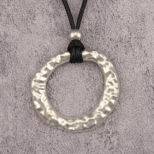 Leather Necklace for Women Vintage Boho Necklaces Black Cord Choker With Pendant Casual Chunky Leather Necklace Trendy - style: Circle Silver Necklace