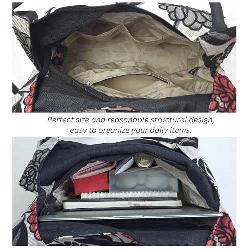 HCRAFT Embroidered Handbags for Women, Large Beads Flower Shoulder Tote Bag with Zipper Fabric Hobo Bags, Mother's Day Bag - color: Large Beads