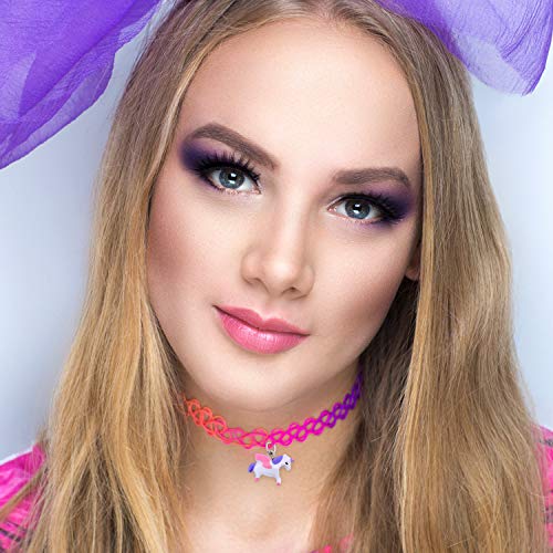 BodyJ4You 12PC Tattoo Choker Necklace for Women - 90s Choker Necklaces Y2K Fashion Trendy Vintage - Emo Black Choker Rainbow Pink White Purple Neon Green Blue Daisy Flower - color: Rainbow, Purple, Pink