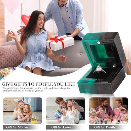 Wedding Ring Box, Engagement Ring Box with Single Slot Handcrafted Stabilized Wood and Resin Jewelry Box for Proposal Wedding Ceremony, Jewelry Organizer Elegant and Retro Ring Holder Box(Green) - color: Black