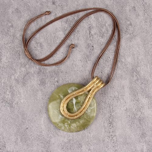 GelConnie Long Necklaces for Women Boho Large Pendant Necklace Casual Bohemian Brown Leather Choker Sweater Circle Statement Stone Necklace - style: Large Stone Necklace