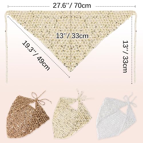 Ababalaya Crochet Cotton Head Scarf Boho Hollow Out Triangle Scarf with Shiny Sequin Y2K Hair Scarf - color: Beige
