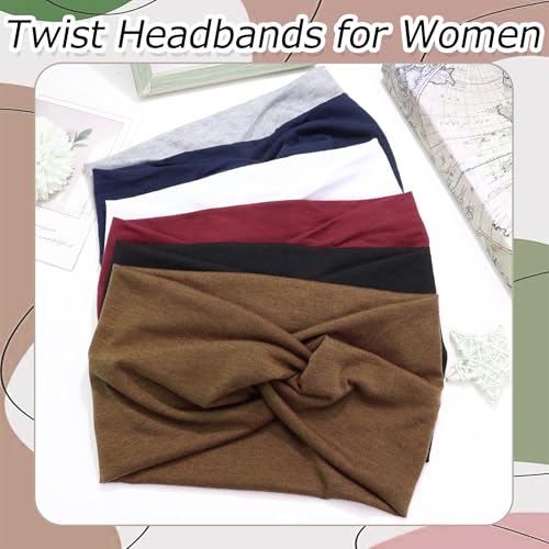 6 Pack Women Headbands African Wide Hair Wrap Boho Knotted Turban Head Bands for Lady Yoga Sport Workout Stretch Elastic Non-slip Hair Bands for Women - color: SolidColor-2