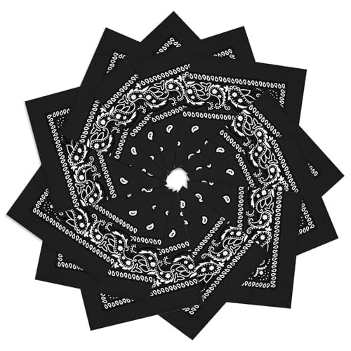 12 Pack Bandanas Unisex Paisley Cowboy Bandanas Bulk Multi Purpose Headband Scarf for Men Women Costume - color: Black, style: Classic