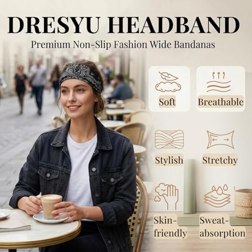 Wide Headbands for Women Non Slip Stylish Knotted Headhand Bandana Boho Head Bands African Head Wraps Yoga Workout Hair Accessories 4 Pack - color: 4 Pack Wide Headbands Style 9