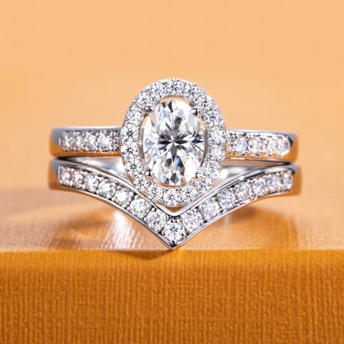 Oval/Pear/Cushion Cut Moissanite Wedding Ring Set D Color VVS1 Clarity 925 Sterling Silver Engagement Promise Anniversary Rings Bridal Sets for Women with Certificate - style: 1.525cttw Oval Cut