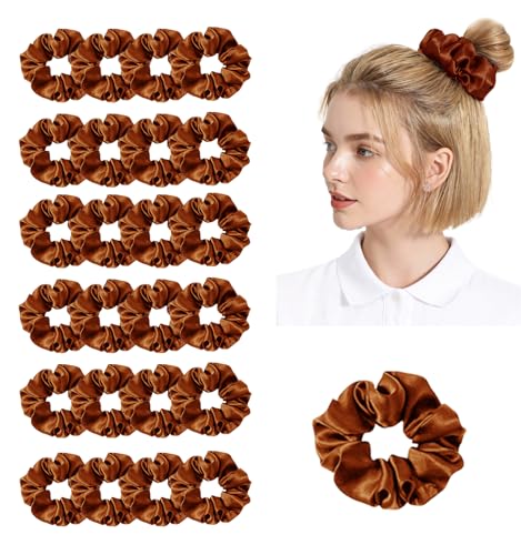 24Pack Satin Scrunchies For Women Silky Scrunchy Silk Hair Ties Ponytail Holder Hairs Bow Ropes Elastics Hairtie Accessories - color: Maple
