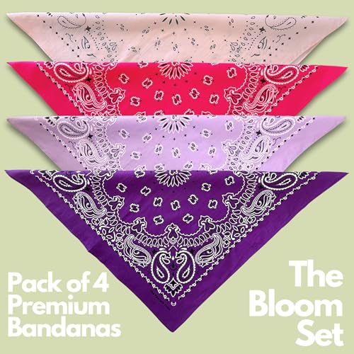 The Peacock Crew Premium Soft Cotton Bandanas Pack for Men and Women Paisley 22 x 22 inches - color: Pack of 4 the Bloom Set