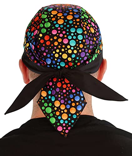 Sparkling EARTH - American Made Skull Caps Doo Rags Do Rag Durag Headwrap Head Wraps Skullies - Made in The USA! - color: Multi-colored Dots on Black Skull Cap