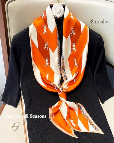 Purse Scarf For Handbags Head Scarves For Women's Hair Bags Scarfs Long Skinny Scarves Fashion Silky - color: A21-orange Horse