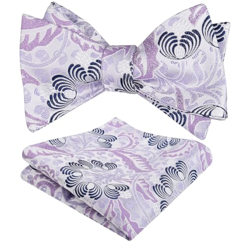 Alizeal Mens 2pcs Classic Floral Pattern Self-tied Bow Tie and Handkerchief Set - color: 035-lavender