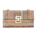 Huralona Women Straw Woven Clutch Purse Pleated Handbag for Summer Beach Vacation Straw Shoulder Crossbody Bag - color: Rainbow1