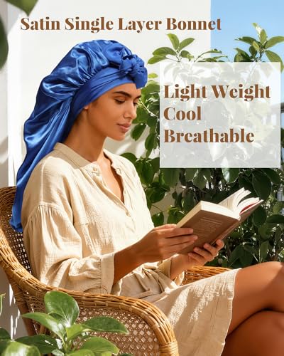AWAYTR Long Satin Bonnet for Braids - Elastic Silk Hair Bonnets for Sleeping Night Cap Stretchy Tie Band for Women（Royal Blue） - color: Royal Blue