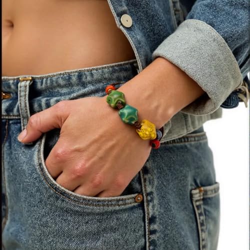 KURTCB Boho Hippie Ceramic Beaded Necklace Bracelet Colorful Statement Chunky Beads Strand Necklace Bracelet Thanksgiving Fall Autumn Jewelry for Women - style: Style 2