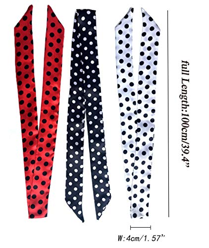 kcctoo 2/6/10Pack Scarf Bags for Women Handbag Scarfs Band Hair Neck Scarves Fashion Gifts - color: 3pcs - Black White & Red Point