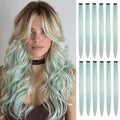 12pcs Clip in Mint Green Hair Extensions, 22 Inch Rainbow Hair with Silver Tinsels, Colorful Party Highlights for Women - color: Mint Green