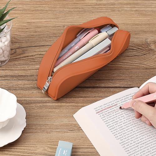 Mr. Pen- Silicone Pencil Case, Aesthetic Pencil Bag for Women, Makeup Pouch | Multifunctional Pouch for Stationery, Cosmetics and Electrical Goods Storage - color: Terracotta