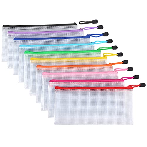 Tamaki 10 Pack Mesh Zipper Pouch Document Waterproof Zip File Bags Plastic Pencil Pouches A6 Size for Classroom Organization School Office Supplies(Colorful) - color: 10 Pack Colorful