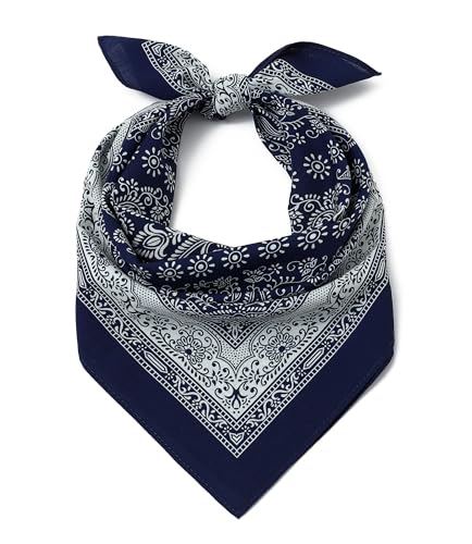 21"x21" Soft Cotton Bandana for Men and Women Unisex Head Wrap Scarf Headband Face Mask for Outdoor - color: Qm-navy Paisley