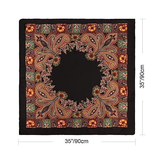 DRESHOW 35” Large Square Satin Head Scarf - 4Pcs Silk Accessories Classic Patterned Squares Beach Bandanas for Women - color: 4 Pcs: White, Beige, Ginger, Black