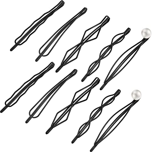 10 Pieces Geometric Metal Hair Clips and Barrettes - Minimalist Hair Accessories for Women and Girls, Wedding, and Styling (Black) - color: Black
