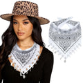 AWAYTR 100% Cotton Bandana for Cowgirl Western Cowboy Costume, 21 Inch Paisley Scarf with Grommet Western Ornaments - color: White