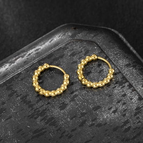 Stainless Steel Hoop Earrings for Women Gold Tone Geometric, Huggie Heart Twisted Minimalist Engraved Designs for Daily Wear - color: Gold_15mm*16mm