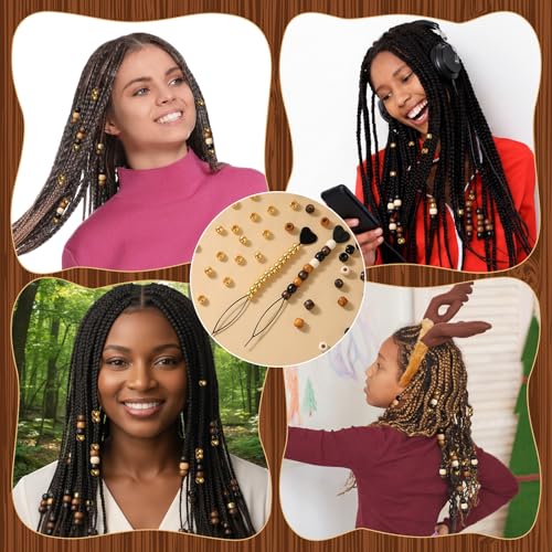 Suncalla 1502 Pcs Colorful Hair Braid Kit Including 1000 Pony Bead 500 Elastic Rubber Band 2 Quick Beader for Braid Dreadlock Accessories DIY Jewelry Making for Craft Gift(Earth Tone)