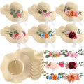 6 Sets DIY Tea Party Straw Hats Kit DIY Straw Hat for Women Blank Sun Hats - style: Vintage Peony