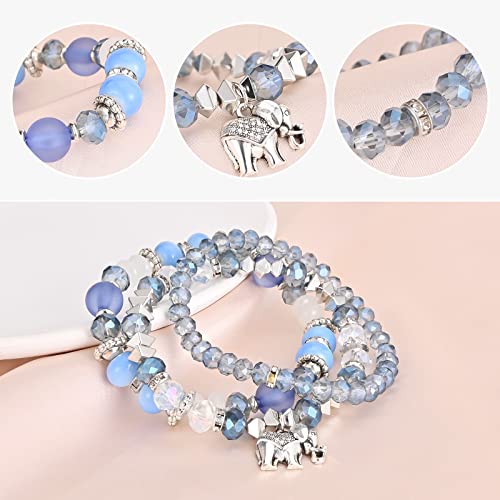Bohemian Bracelet Sets for Women - 6 Sets Stackable Stretch Bracelets Multi-color Boho Jewelry for Women Hippie Bracelets Dainty Jewelry - color: Elephent Bead Bracelets