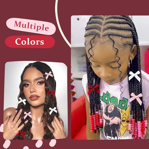 Valentine’s Day Large Hair Beads 45PCS Bow Hair Clips Acrylic Beads for Braids Satin Small Hair Bows Cute Loc Hair Accessories for Women Girls - color: White