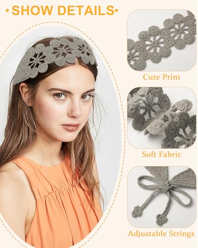 HAIMEIKANG Hippie Hair Bandanas Headbands for Women Boho Headband Knit Hair Bands Floral Head Wrap for Girls(Black + Brown + Gray) - color: Black + Brown + Gray