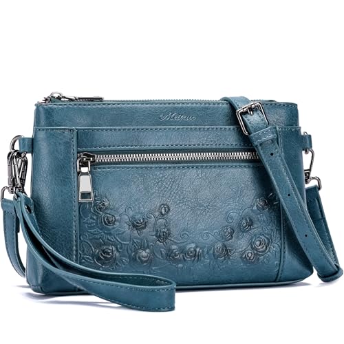 MEITRUE Wristlet Wallet Small Crossbody Bags for Women Clutch Purse Leather Phone Purse with Adjustable & Detachable Strap - color: A6-peacock Blue-179