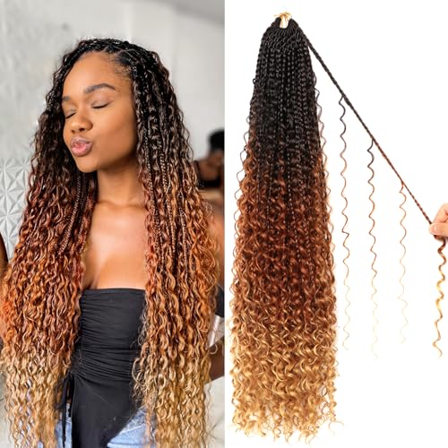 Goddess Boho Box Braids Crochet Hair-8 Packs 24 Inch Crochet Box Braids for Black Women Pre Looped (1B/30/27, 24 Inch (Pack of 8)) - color: 1B/30/27, size: 24 Inch (Pack of 8)
