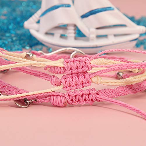 Waterproof String Anklets Cute Beaded Ankle Bracelets Beach Wave Anklet Stainless Steel Coin Boho Ankle Jewelry for Women - color: Pink