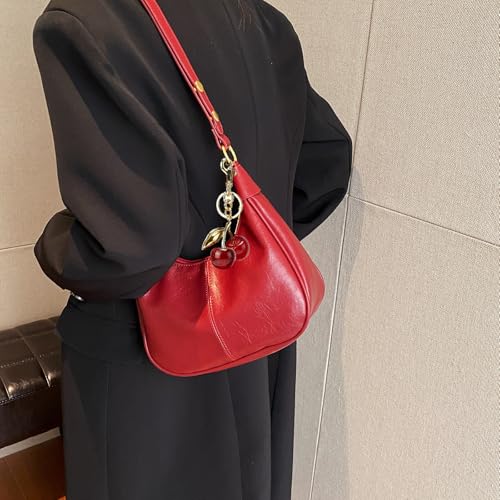 Small Hobo Bags Crescent Shaped Shoulder Bags for Women Mini Cherry Purse Fall Soft Crossbody Handbag 2025 - color: Wy26-28red