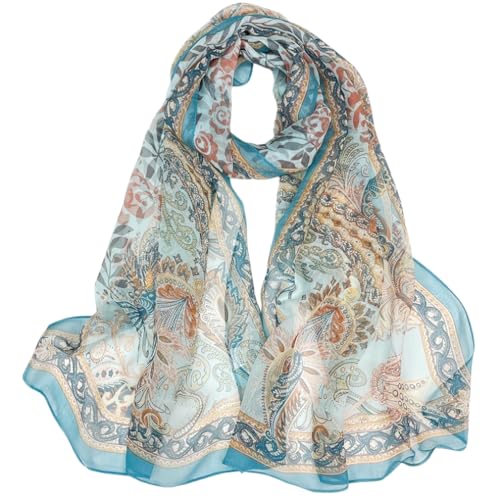 MINIDORA Lightweight Scarves for Women Elegant Floral Pattern Scarf Shawls Sunscreen Head Shawls - color: Style 14-blue