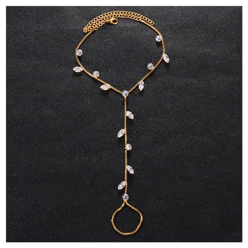 Summer Barefoot Sandals Foot Chain Jewelry Anklet Bracelet Crystal Toe Ring Anklets Bridal Rhinestone Foot Chain Jewelry for Women - color: Gold