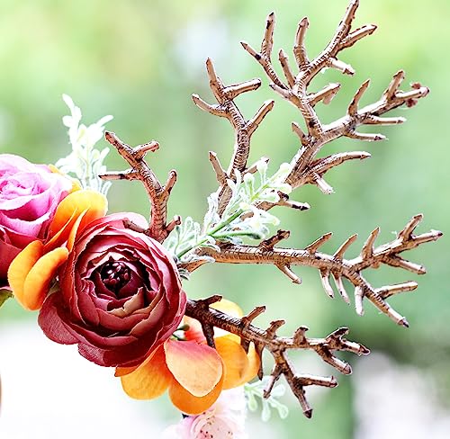 Vivivalue Deer Antler Hair Band with Flowers Flower Headband for Cosplay Costume Party - color: 8