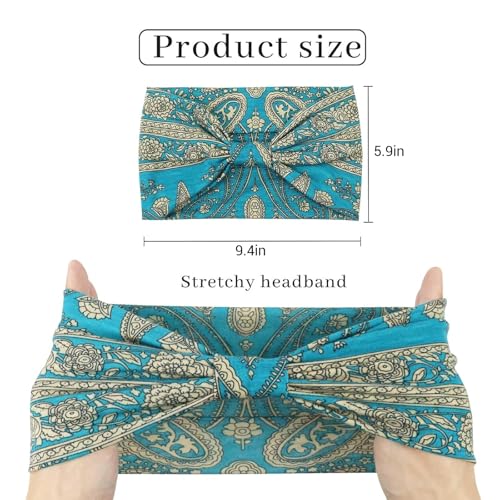 Awumbuk Wide Headbands for Women Knotted No Slip Head Bands Soft Turban Headband Hair Accessories Boho African Solid Color Head Wraps for Women Yoga Workout (Blue) - color: Blue