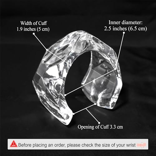 Acrylic Crystal-Cut Statement Cuff Bracelet | Bold Handmade Sculptural Jewelry | Diaphanus Brilliance Clear Wide Wrist Cuff | Satin Finish Lightweight Wrist Cuff