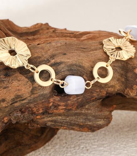 Long Gold Necklaces for Women Dainty Natural Stone Beaded Gold Necklace Mothers Day Gifts Boho Gold Costume Jewelry for Women - color: Light Grey Blue